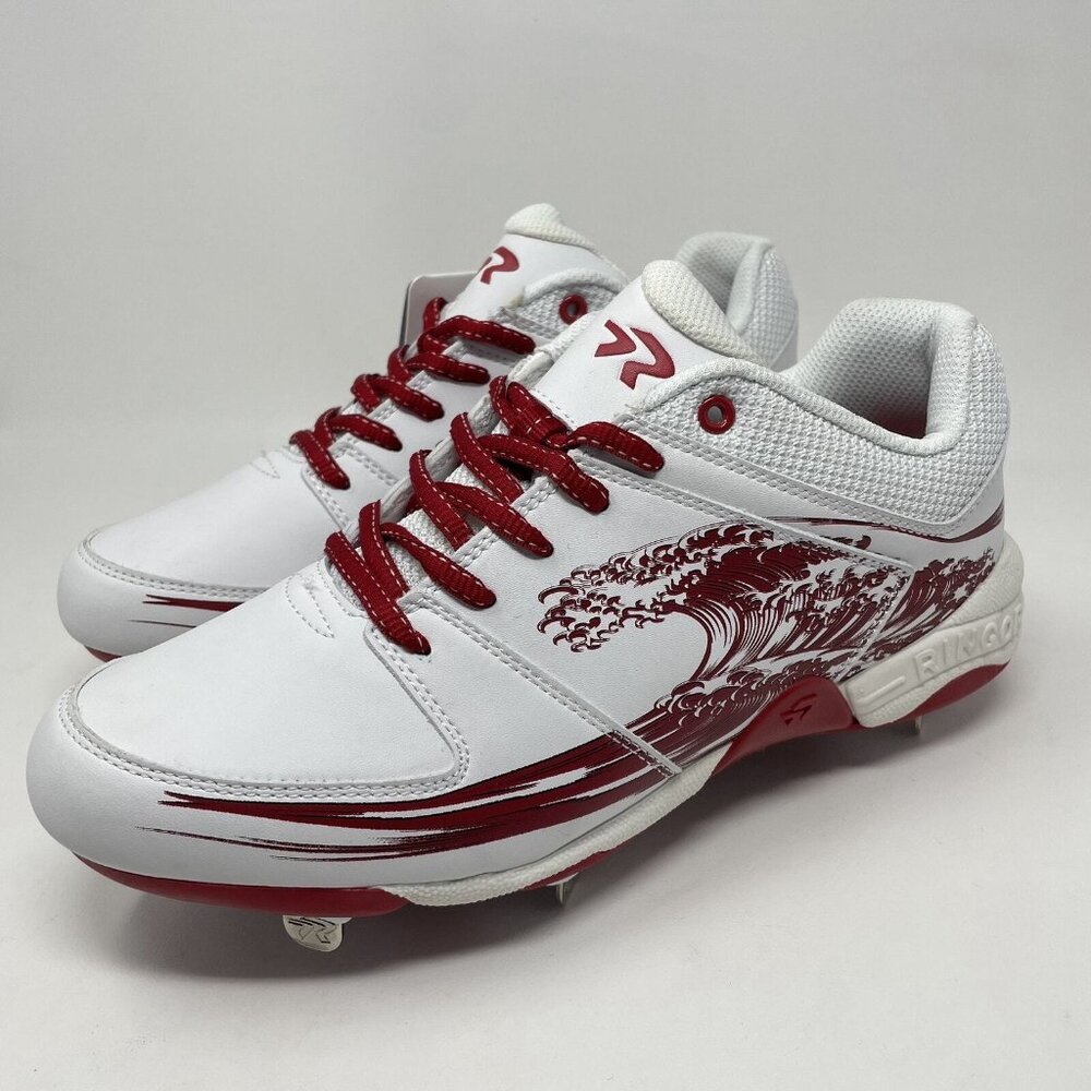 Ringor Flite Spikes Softball Metal Cleats‎ Womens 10 Rising Tide White Red Wave